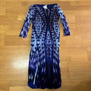 Fuzzi Mesh Abstract Print Preppy Wedding Guest Cocktail Event Lined Midi Dress M